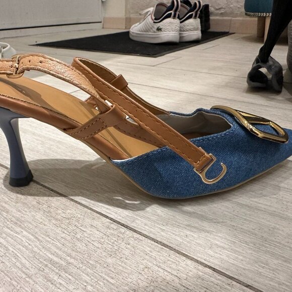 Elegant Blue Denim High Heel Sandals - Classic Slingback Stiletto - Picture 3 of 3